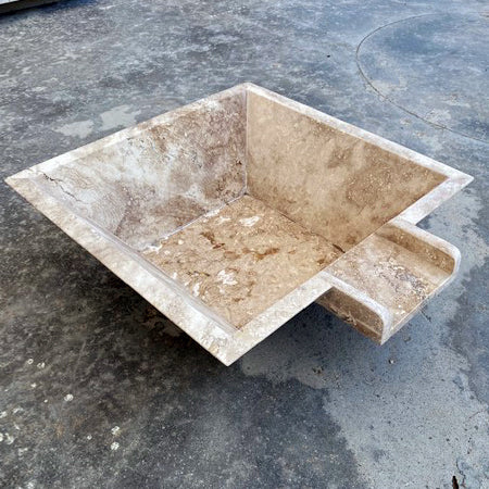 Walnut Travertine Natural Stone Pool Square Cascade Water Bowl - Belair Collection