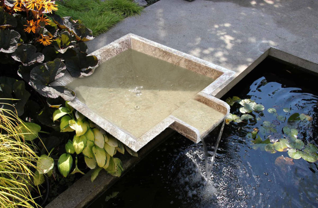 Walnut Travertine Natural Stone Pool Square Cascade Water Bowl - Belair Collection