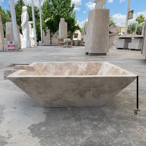 Walnut Travertine Natural Stone Pool Square Cascade Water Bowl - Belair Collection