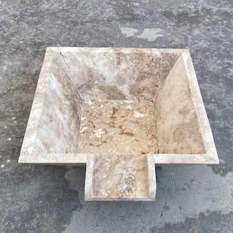Walnut Travertine Natural Stone Pool Square Cascade Water Bowl - Belair Collection