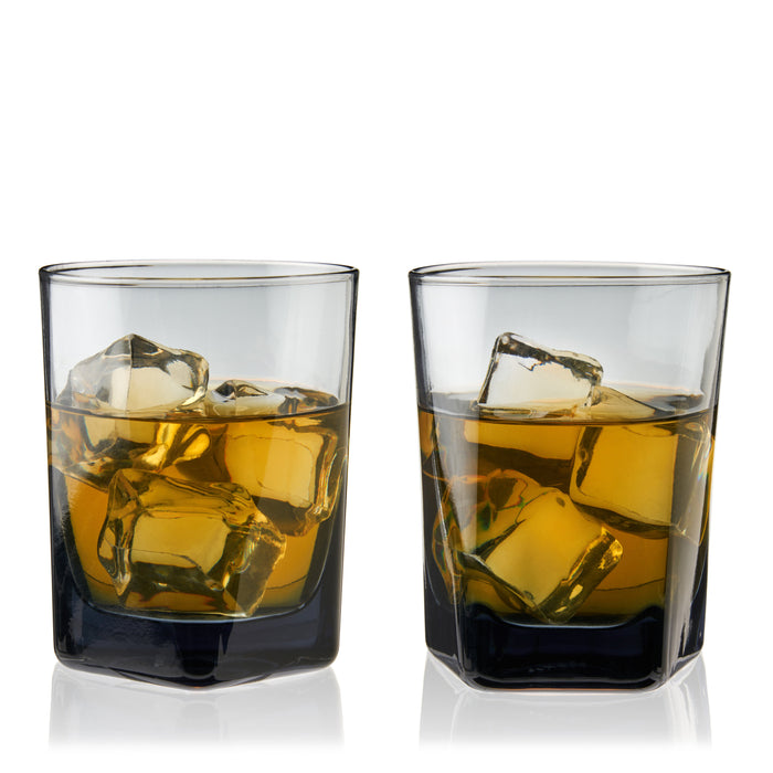 Hexagonal Crystal Double Old Fashioned Glasses in Smoke