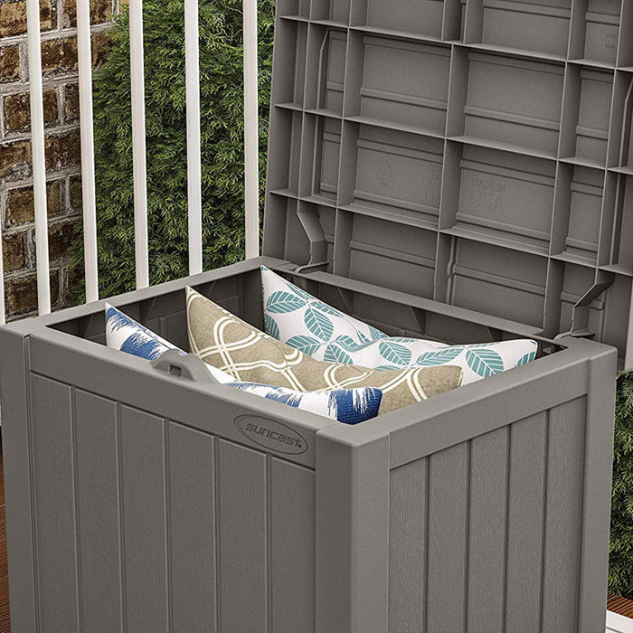 Suncast SS500ST 22 Gallon Small Resin Outdoor Patio Storage Deck Box, Stoney