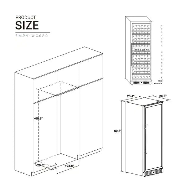 Empava Dual Zone Wine Cooler 70" Tall Wine Fridge