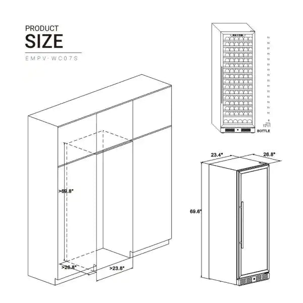 Empava Wine Cooler 70" Tall Wine Fridge