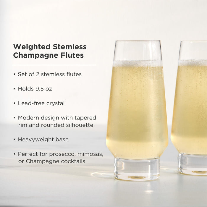 Raye Heavy Base Stemless Crystal Champagne Flutes Set of 2