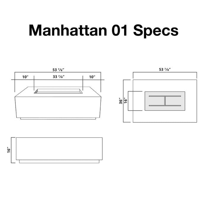 Stonelum Manhattan 01 53-Inch Rectangular Concrete Gas Fire Pit Table