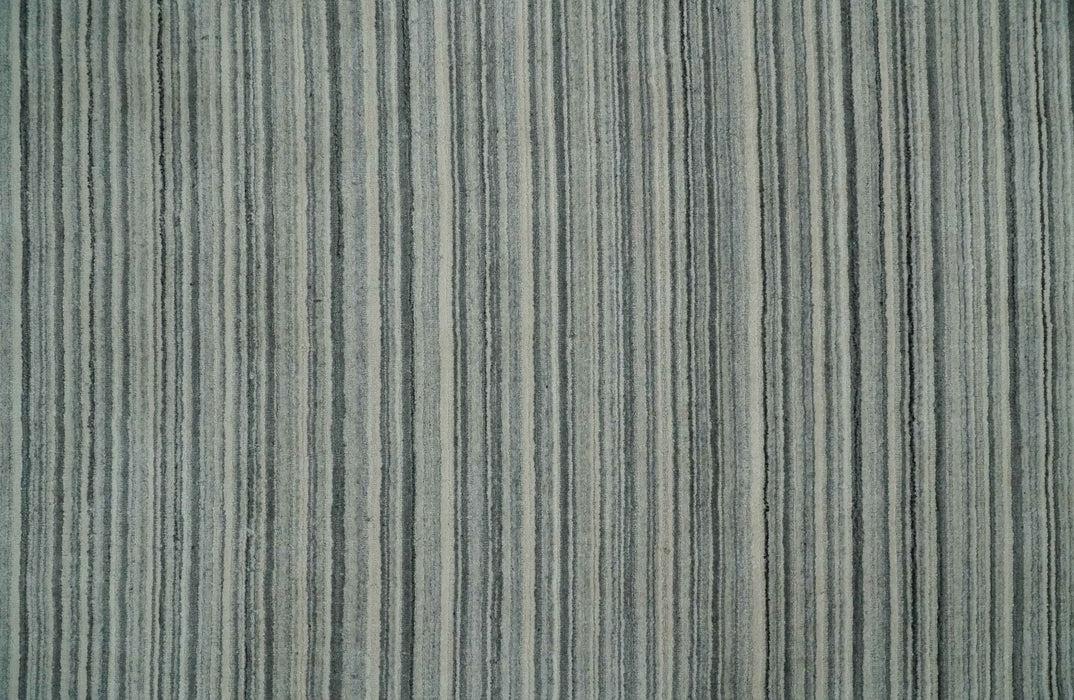 Striped Flatwoven 8x10 Ivory, Beige and Gray Scandinavian Hand Made Blended Wool Area Rug | KE15