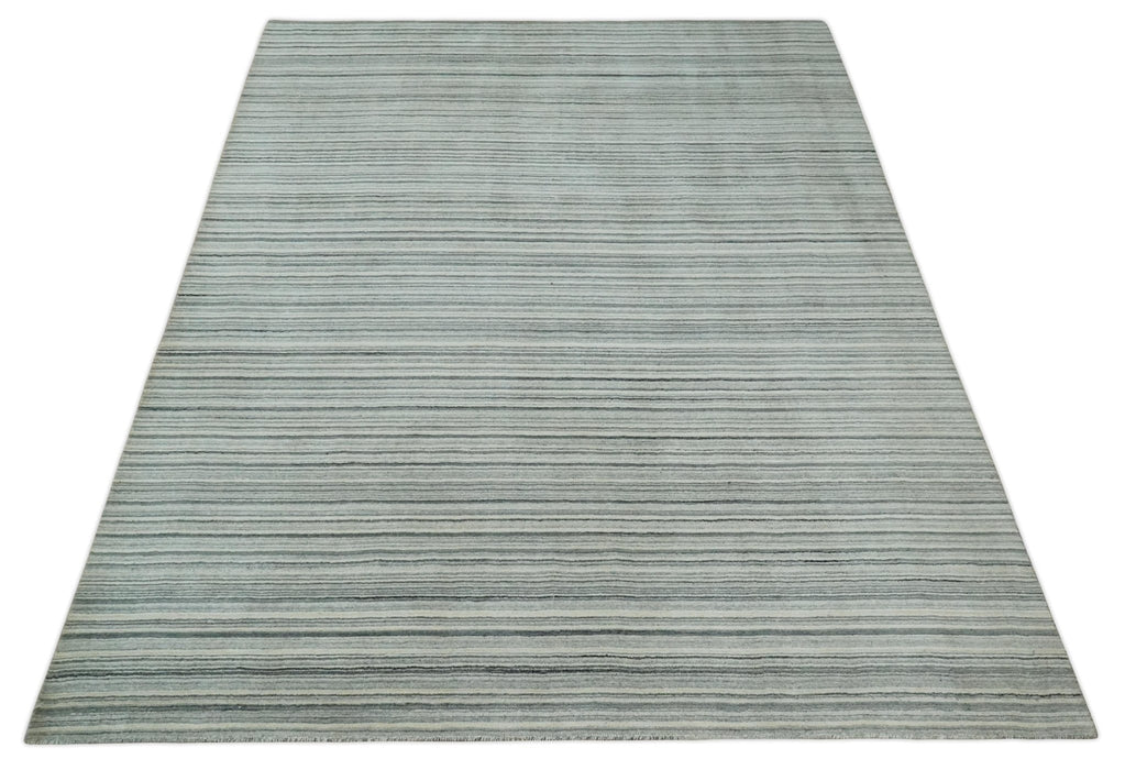 Striped Flatwoven 8x10 Ivory, Beige and Gray Scandinavian Hand Made Blended Wool Area Rug | KE15