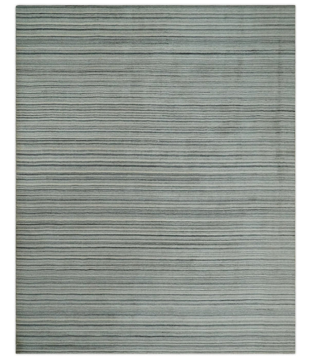 Striped Flatwoven 8x10 Ivory, Beige and Gray Scandinavian Hand Made Blended Wool Area Rug | KE15