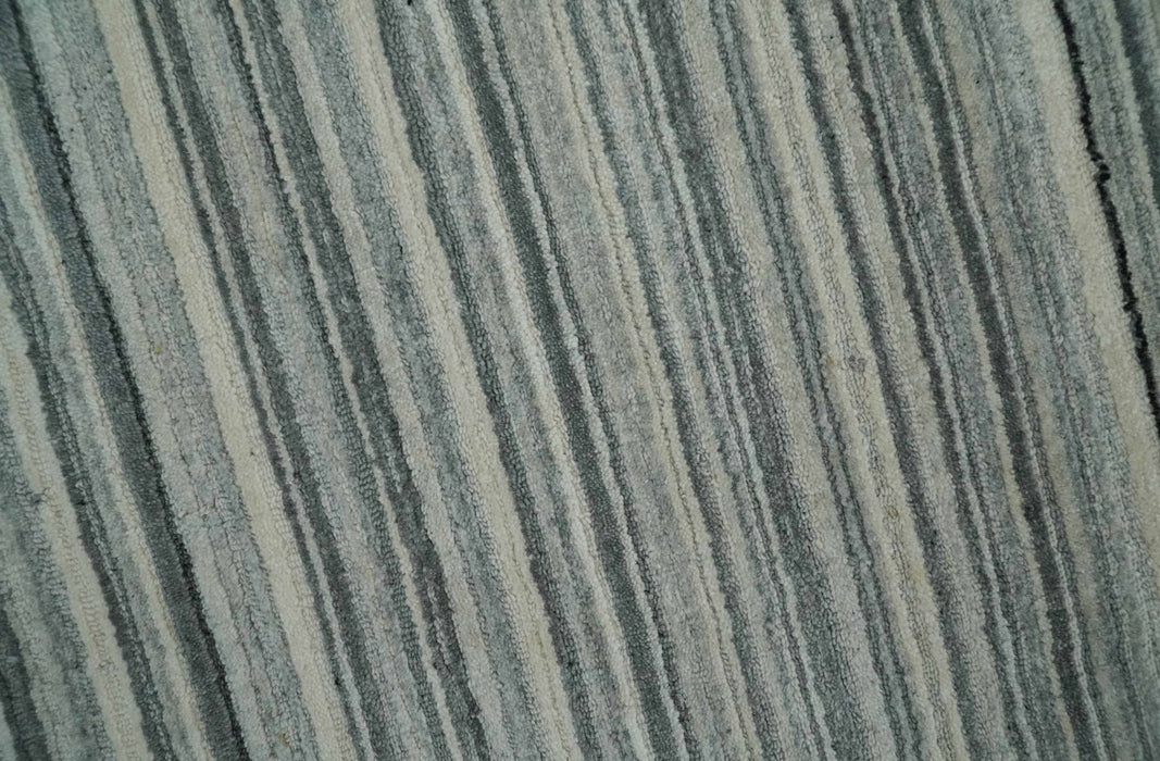Striped Flatwoven 8x10 Ivory, Beige and Gray Scandinavian Hand Made Blended Wool Area Rug | KE15