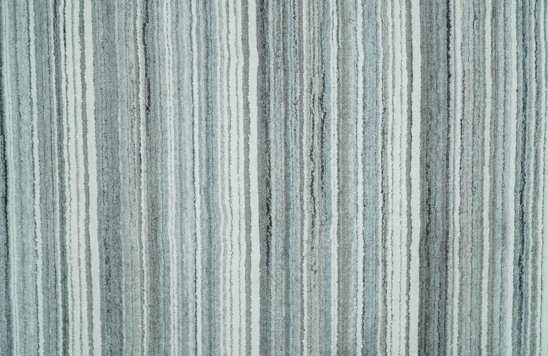 Striped Flatwoven 8x10 White, Silver and Gray Scandinavian Hand Made Blended Wool Area Rug | KE3