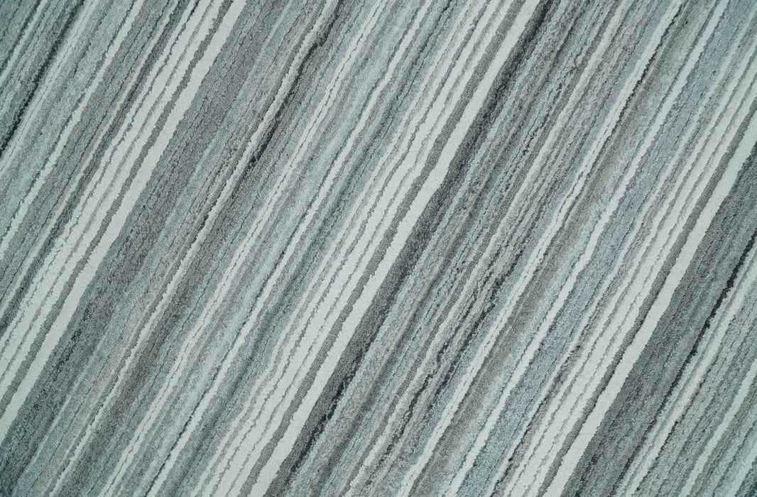 Striped Flatwoven 8x10 White, Silver and Gray Scandinavian Hand Made Blended Wool Area Rug | KE3