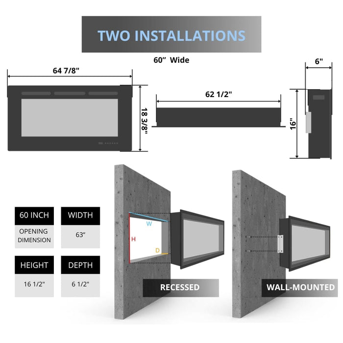 Superior Plexus Built-In/Wall Mounted Zero Clearance Linear Electric Fireplace