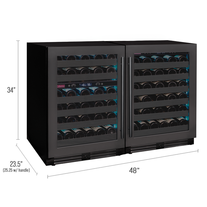 Reserva Series 100 Bottle 34" Tall Three Zone Black Stainless Steel Side-by-Side Wine Cooler Refrigerator