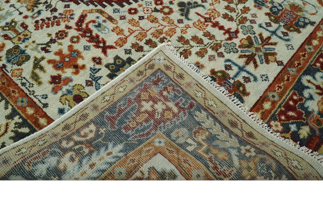 Tabriz Antique Hand Knotted Ivory, Charcoal and Rust Modern Traditional Multi Size Wool Rug
