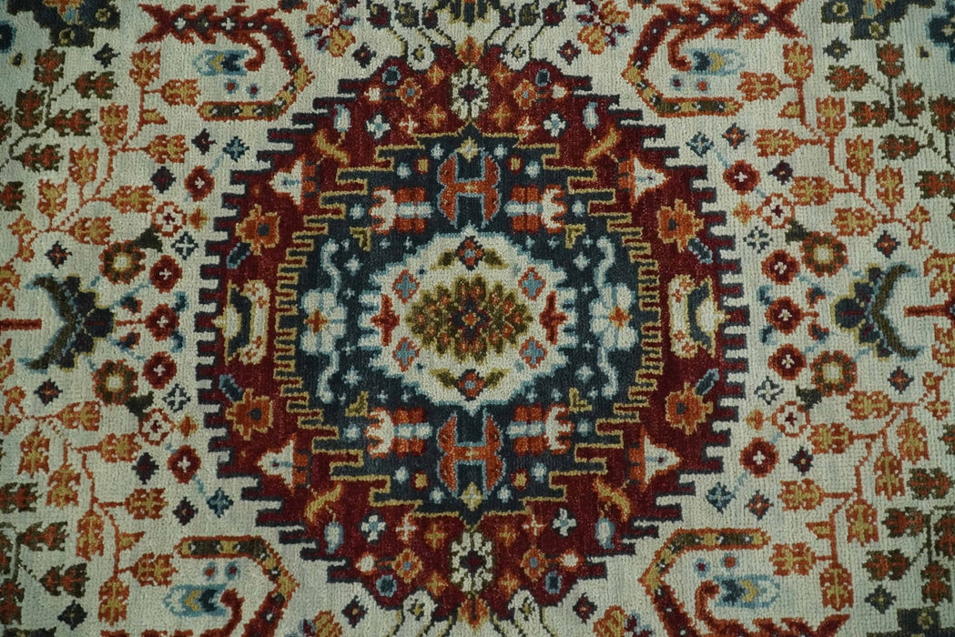 Tabriz Antique Hand Knotted Ivory, Charcoal and Rust Modern Traditional Multi Size Wool Rug
