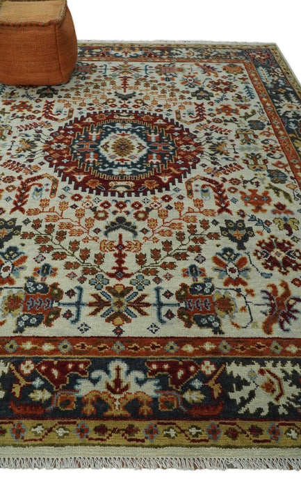 Tabriz Antique Hand Knotted Ivory, Charcoal and Rust Modern Traditional Multi Size Wool Rug