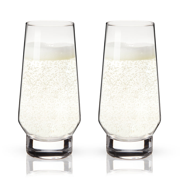 Raye Heavy Base Stemless Crystal Champagne Flutes Set of 2