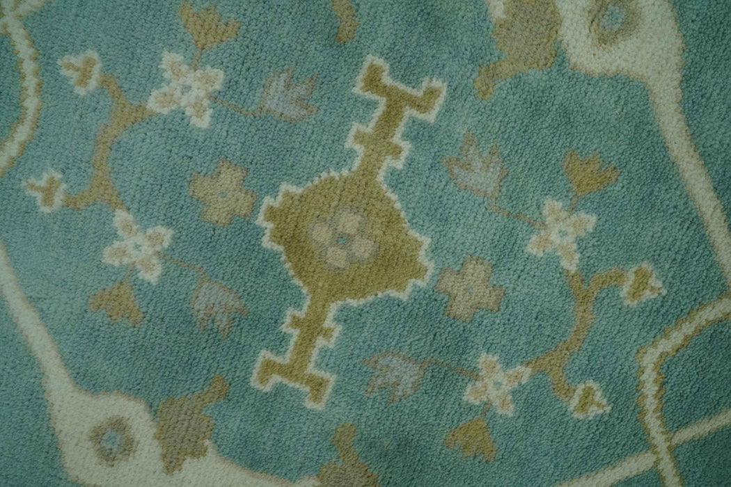 Teal and Ivory Hand Knotted Traditional Oriental Oushak 6x9 wool rug