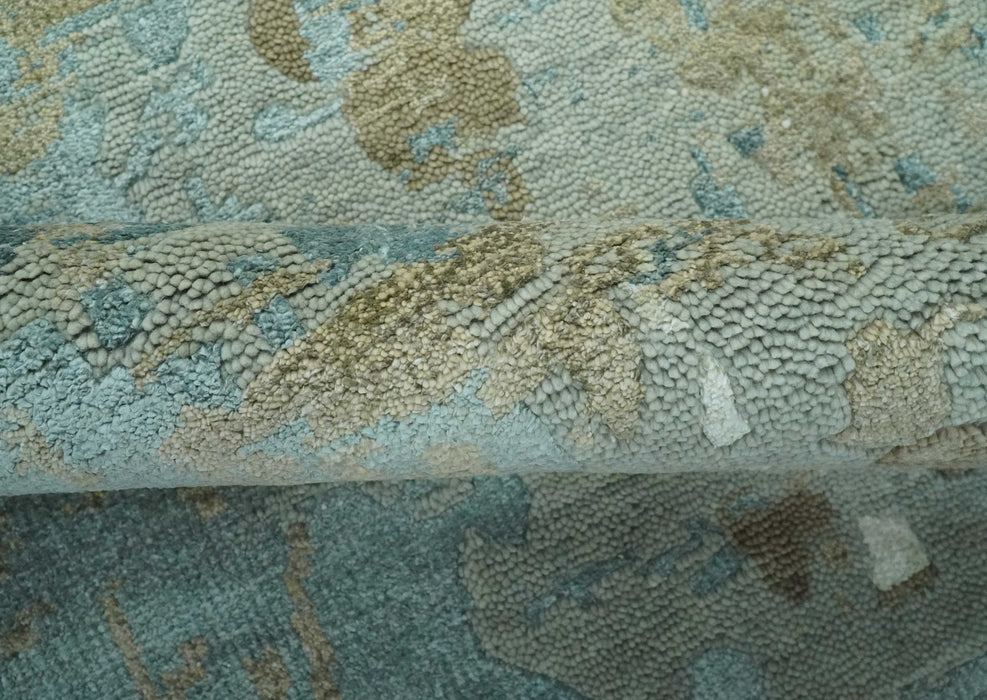Teal and Olive Modern Abstract Hand Knotted 5x8 wool area Rug