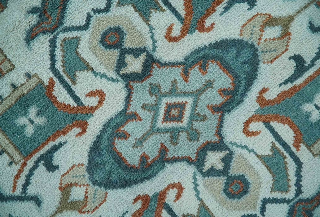Teal and Silver Traditional Heriz Floral Hand Knotted Multi Size wool Area Rug