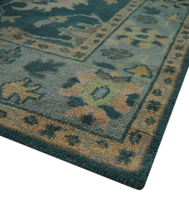 Teal, Gray and Beige Hand Knotted Traditional Oushak Custom Made wool Area Rug