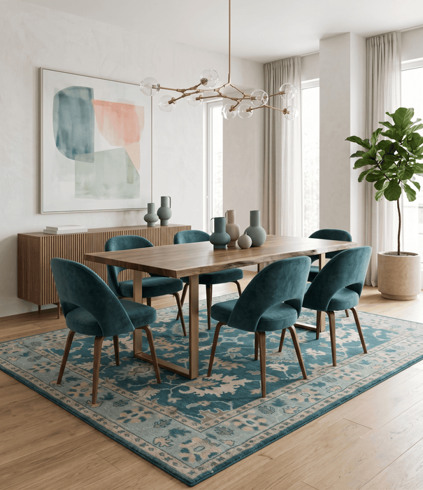 Teal, Gray and Beige Hand Knotted Traditional Oushak Custom Made wool Area Rug