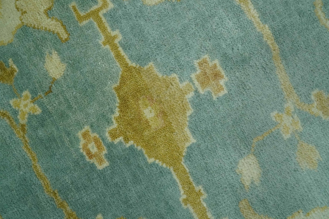 Teal, Olive and Beige Hand Knotted 8x10 Traditional Oriental Oushak wool area rug