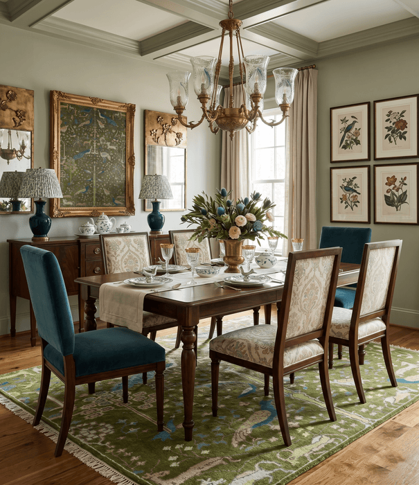 The Green Jungle Life Teal and Peach Peacock Bird Hand Knotted Custom Made Wool Area Rug