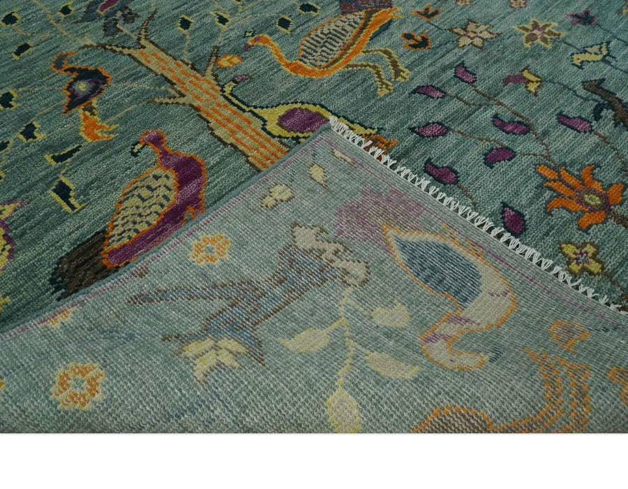 The Jungle Life Peacock Bird Rug Hand Knotted 8x10 Green Wool Rug