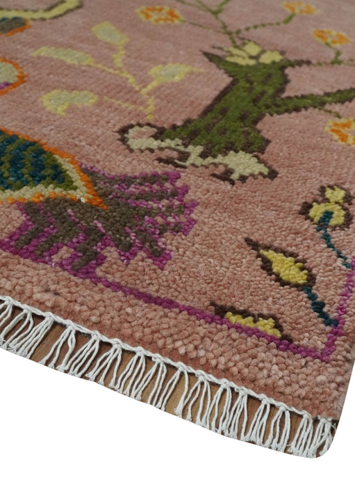 The Jungle Life Peacock on tree Rug Hand Knotted 8x10 Peach Wool Rug