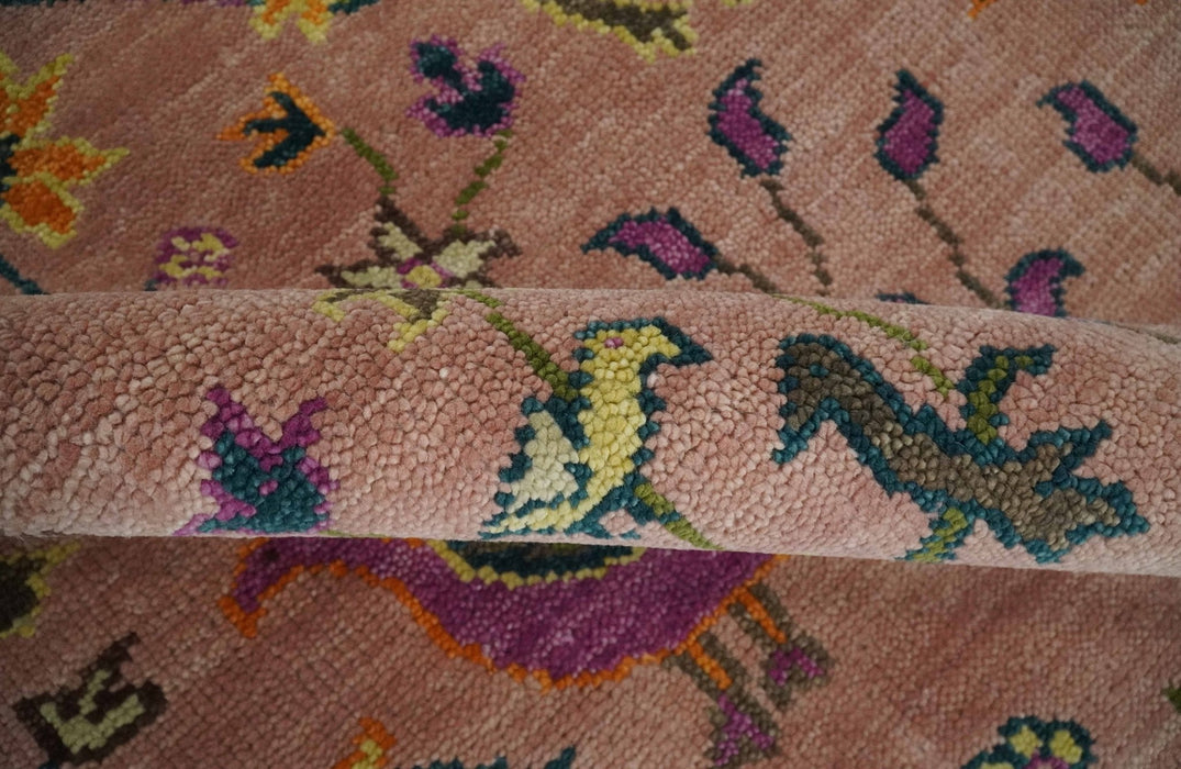 The Jungle Life Peacock on tree Rug Hand Knotted 8x10 Peach Wool Rug