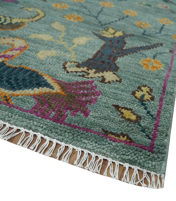 The Jungle Life Peacock on tree Rug Hand Knotted Multi Size Green Wool Rug