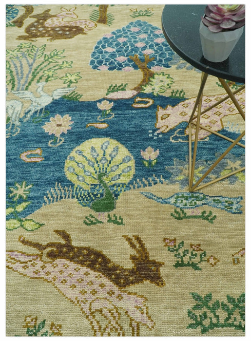 The Jungle Pond Custom Made Blue And Beige Hand Knotted Wool Rug