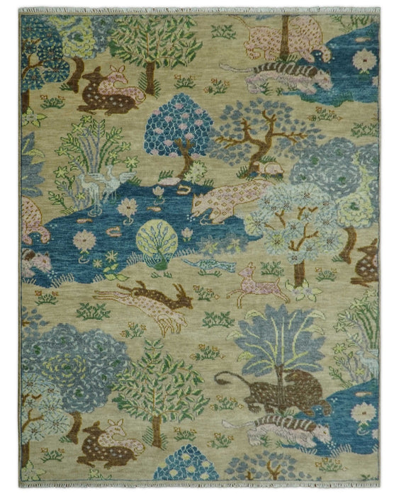 The Jungle Pond Custom Made Blue And Beige Hand Knotted Wool Rug