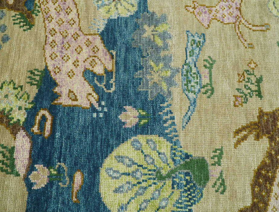 The Jungle Pond Custom Made Blue And Beige Hand Knotted Wool Rug