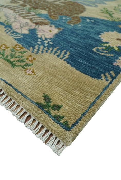 The Jungle Pond Custom Made Blue And Beige Hand Knotted Wool Rug