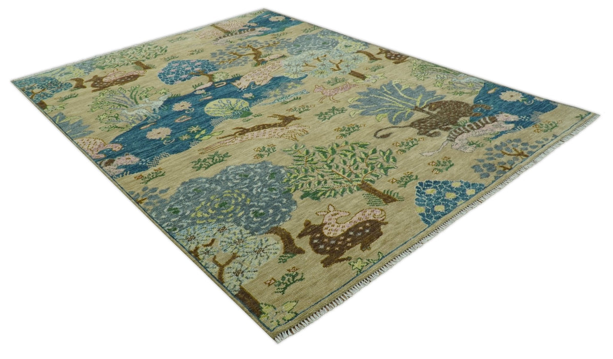The Jungle Pond Custom Made Blue And Beige Hand Knotted Wool Rug