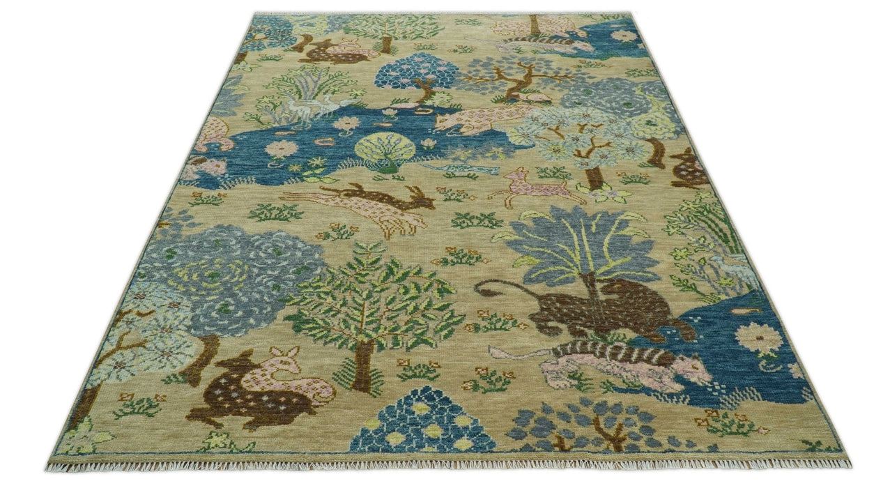The Jungle Pond Custom Made Blue And Beige Hand Knotted Wool Rug