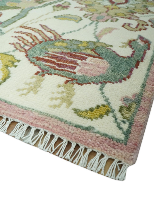 The Peacock Garden Ivory and Green Bird Hand Knotted Multi size Wool Area Rug
