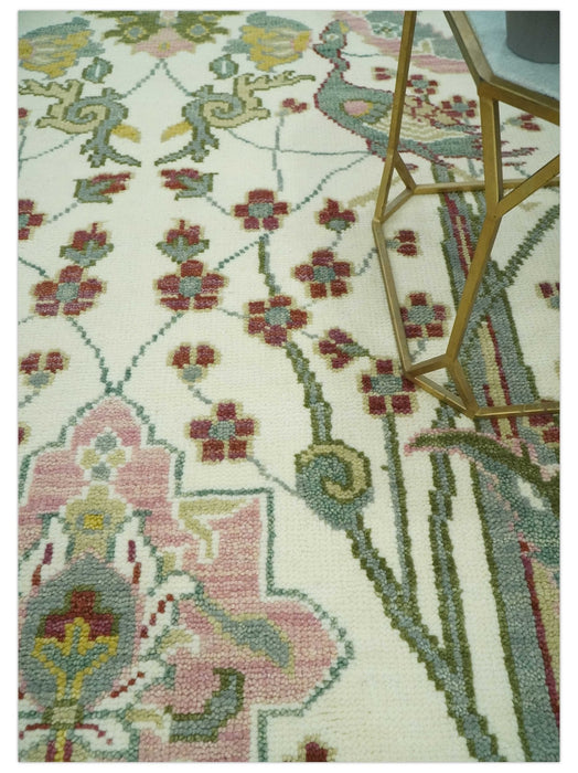 The Peacock Garden Ivory and Green Bird Hand Knotted Multi size Wool Area Rug