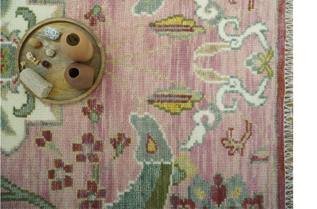 The Peacock Garden Pink and Green Peacock Bird Hand Knotted Multi size Wool Area Rug