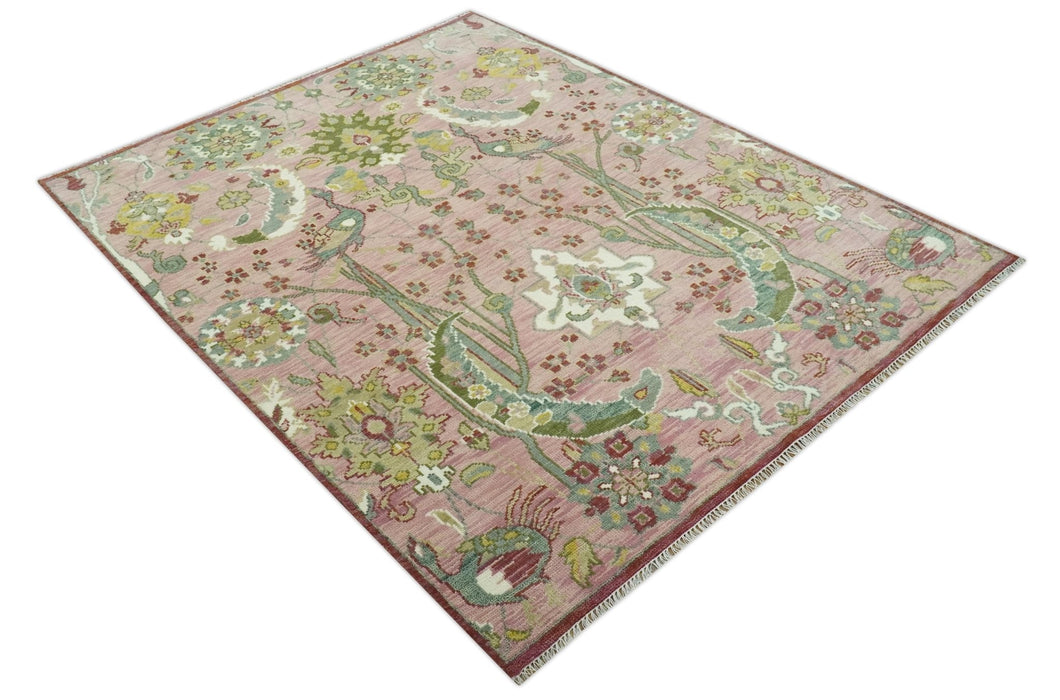 The Peacock Garden Pink and Green Peacock Bird Hand Knotted Multi size Wool Area Rug