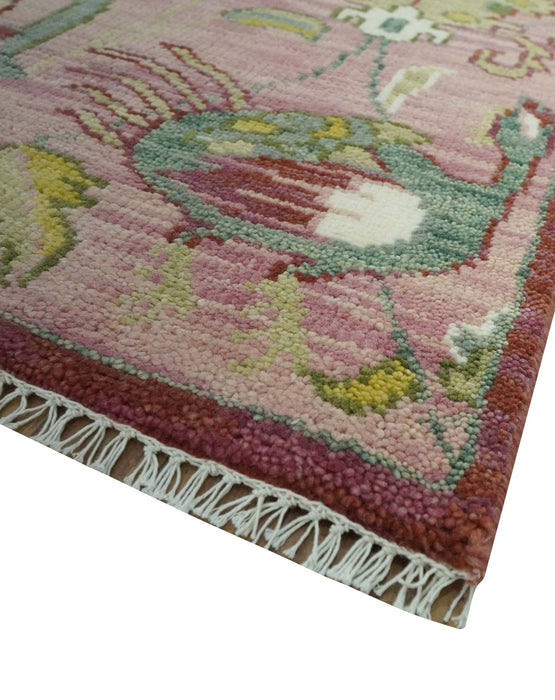 The Peacock Garden Pink and Green Peacock Bird Hand Knotted Multi size Wool Area Rug