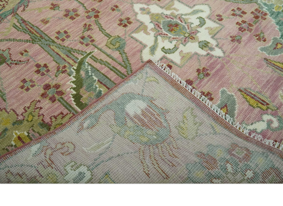 The Peacock Garden Pink and Green Peacock Bird Hand Knotted Multi size Wool Area Rug