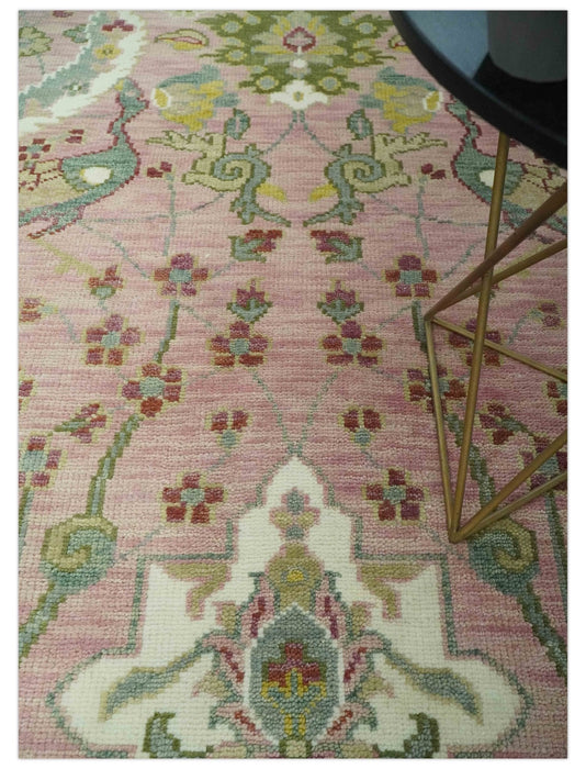 The Peacock Garden Pink and Green Peacock Bird Hand Knotted Multi size Wool Area Rug