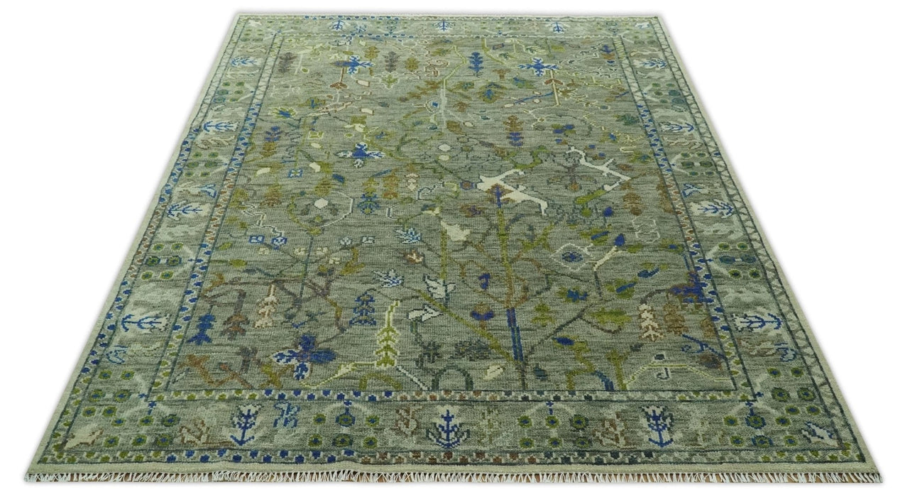 The Plant and Root Green Hand Knotted 8x10 Traditional Wool Area Rug