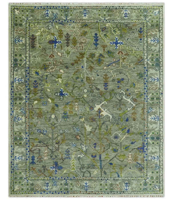 The Plant and Root Green Hand Knotted 8x10 Traditional Wool Area Rug