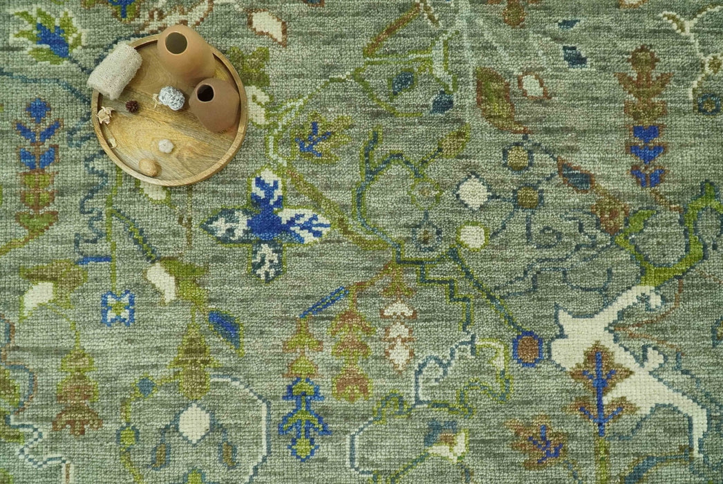 The Plant and Root Green Hand Knotted 8x10 Traditional Wool Area Rug