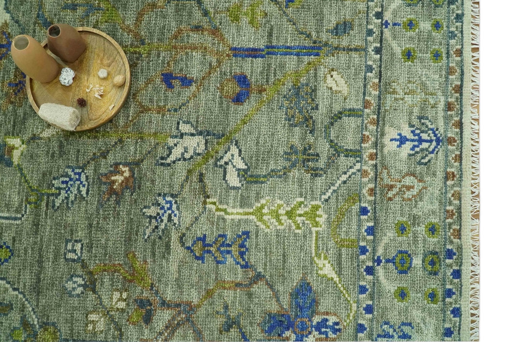 The Plant and Root Green Hand Knotted 8x10 Traditional Wool Area Rug